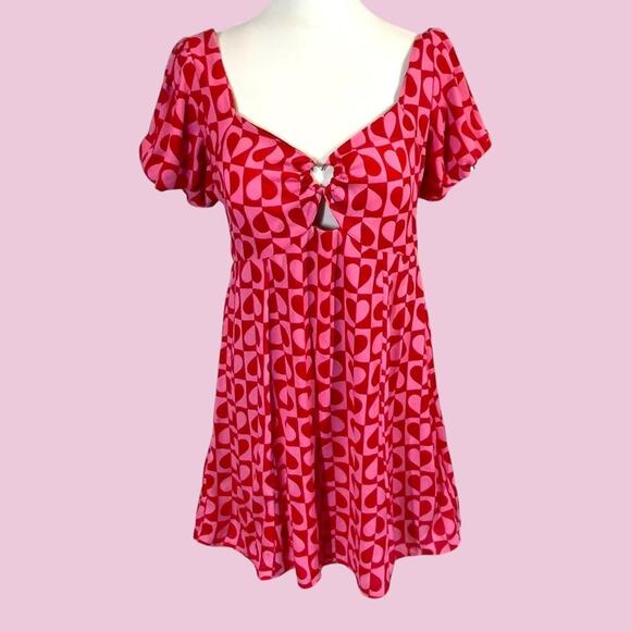 Pink heart print mini dress large - Picture 2 of 8